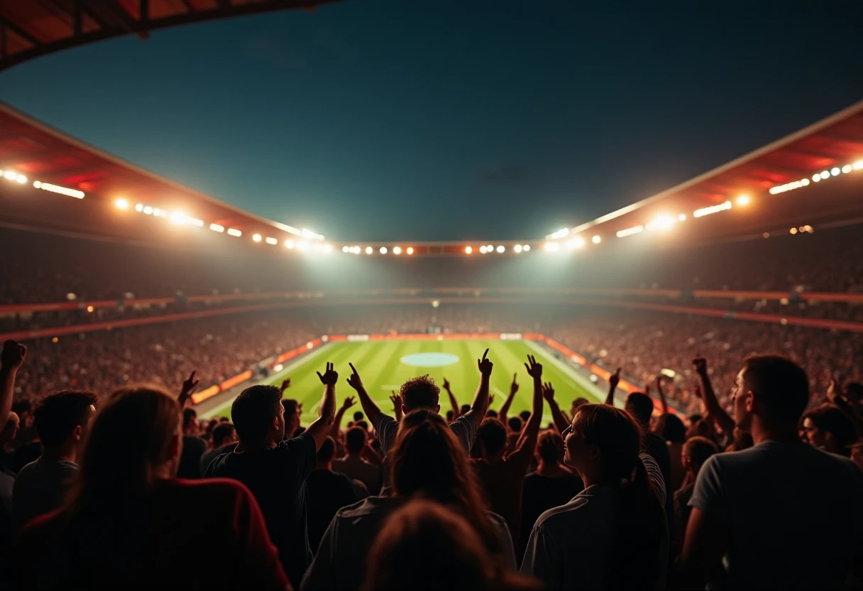 Stade de football vibrant de nuit