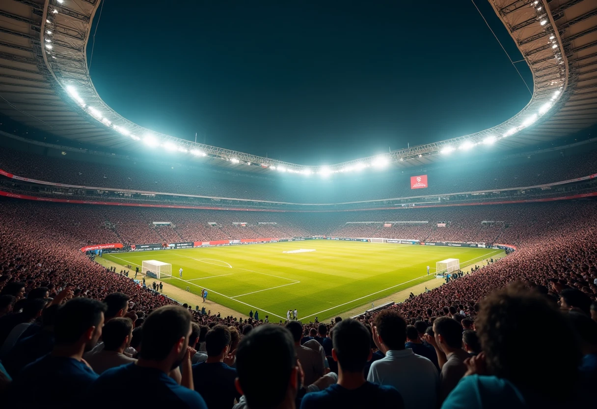Estadio de fútbol iluminado
