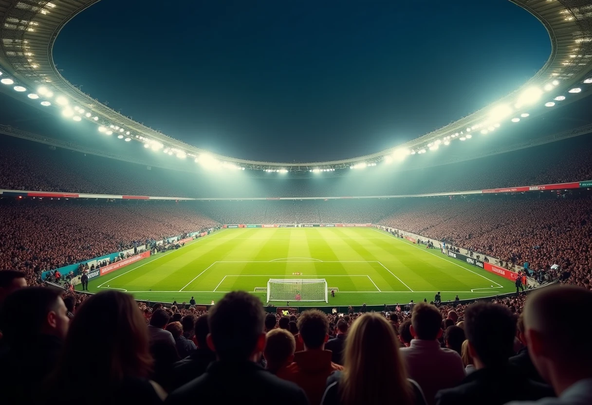 Dramatische Atmosphäre eines Fußballspiels bei Nacht