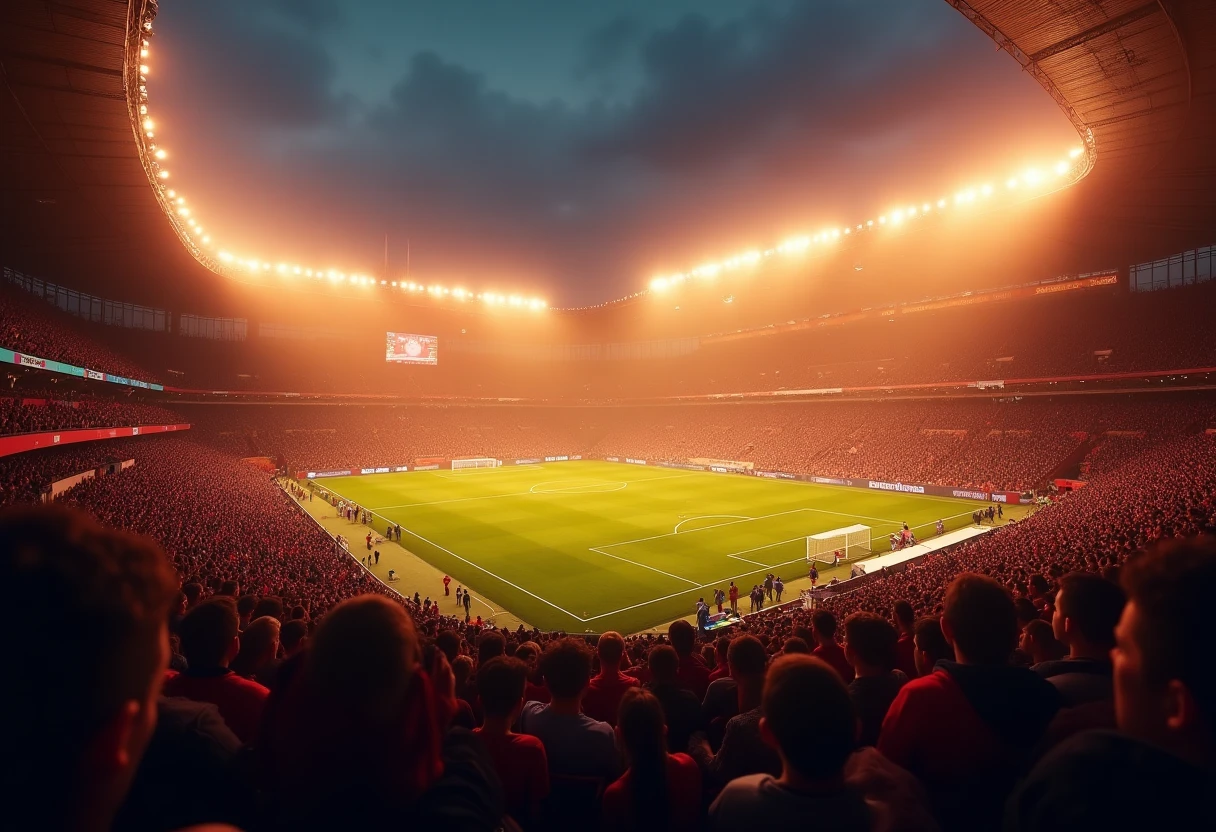 Dramatische Stadionatmosphäre während eines Abendspiels