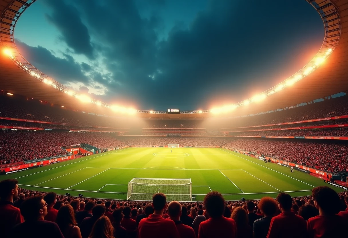 Estadio iluminado durante un partido nocturno