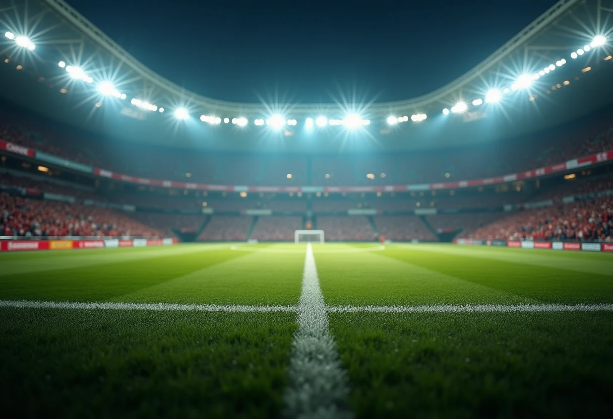 Campo de fútbol durante un partido nocturno