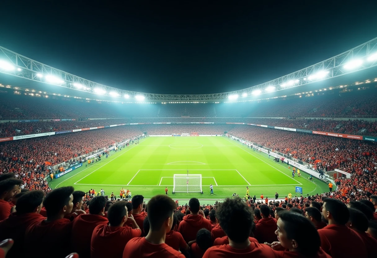 Estadio iluminado durante un partido de Copa Libertadores