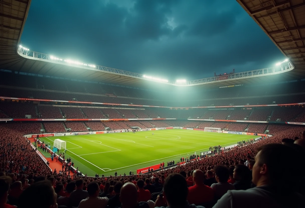 Estadio iluminado con multitud