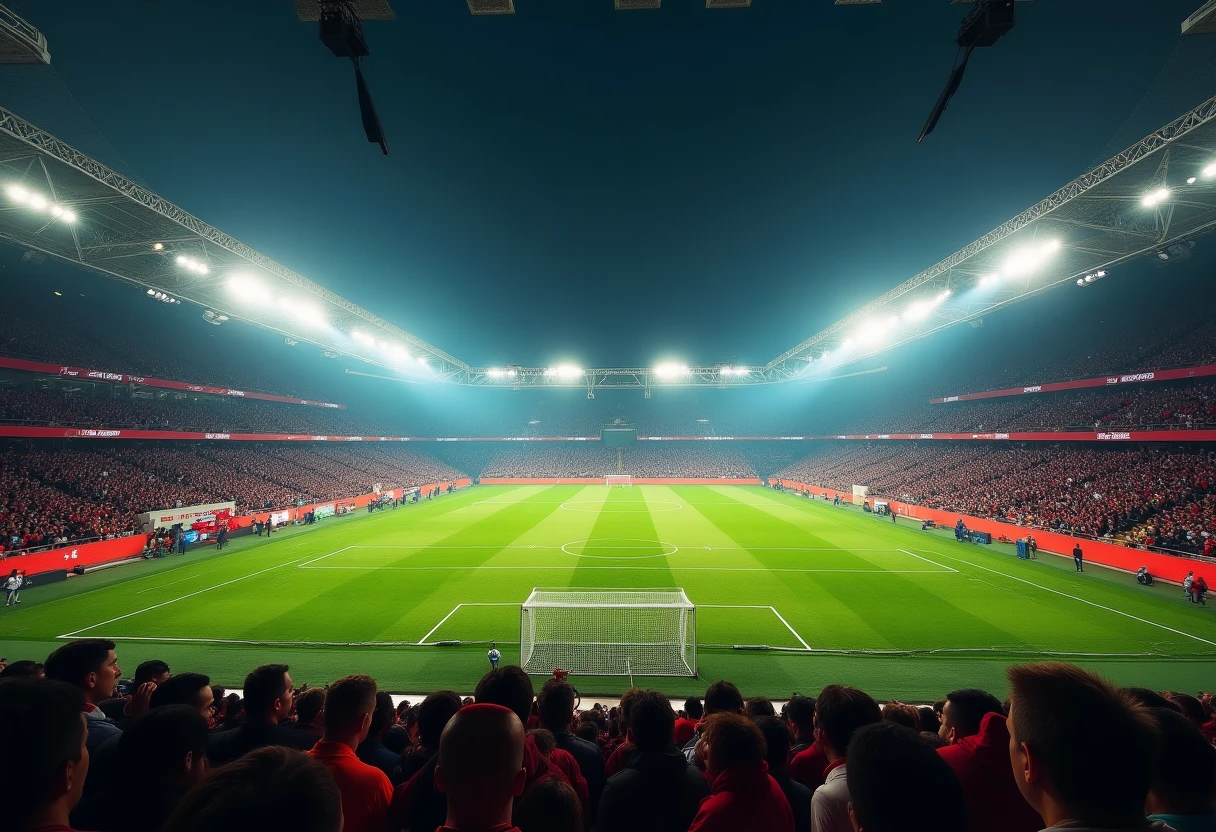 Stadium bola sepak dengan lampu limpah