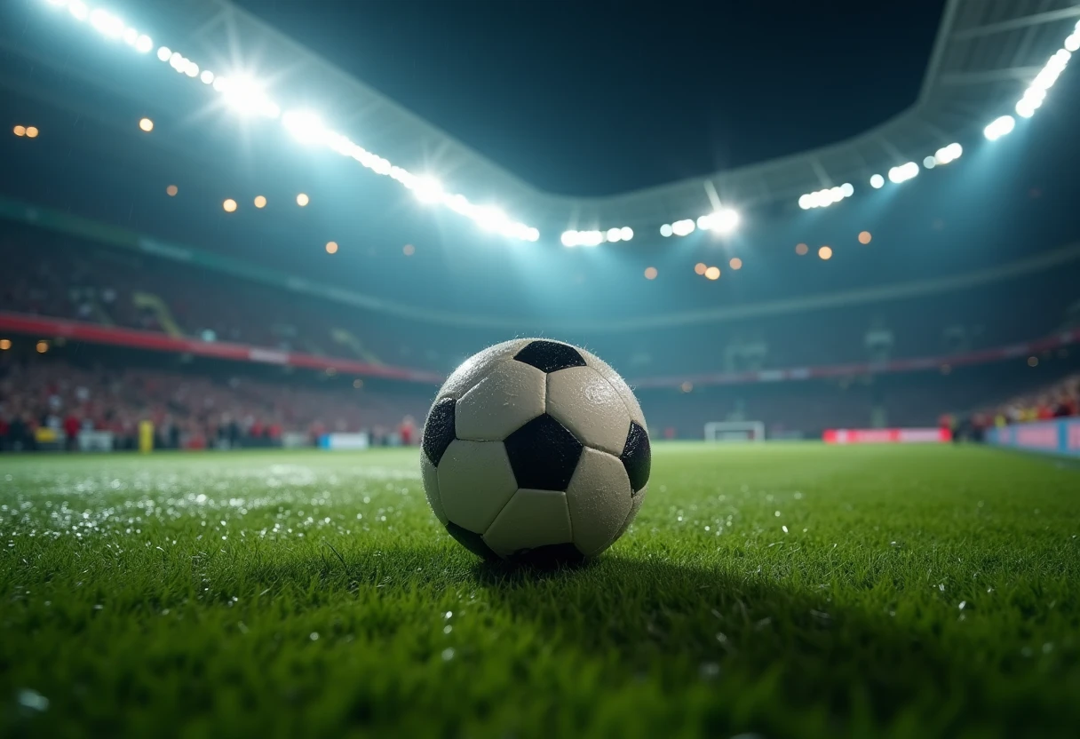 Intense soccer match setting