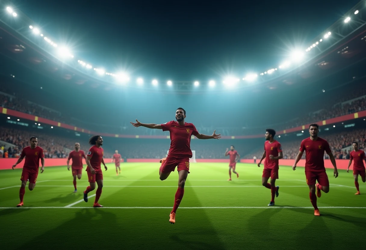 High-energy football match celebrating a goal
